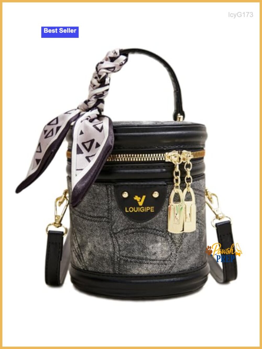 Faux Leather Canvas Cylinder Bucket Handbag Crossbody Shoulder Bag